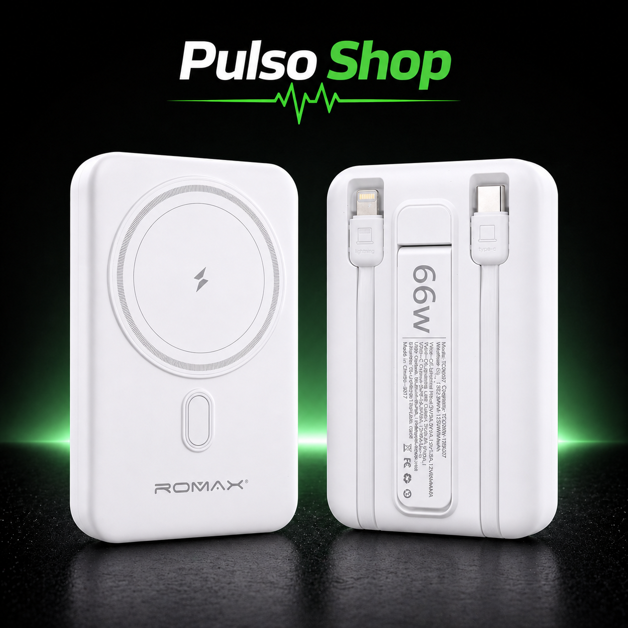 ROMAX Power Bank 66W – Soporte + Cables Integrados